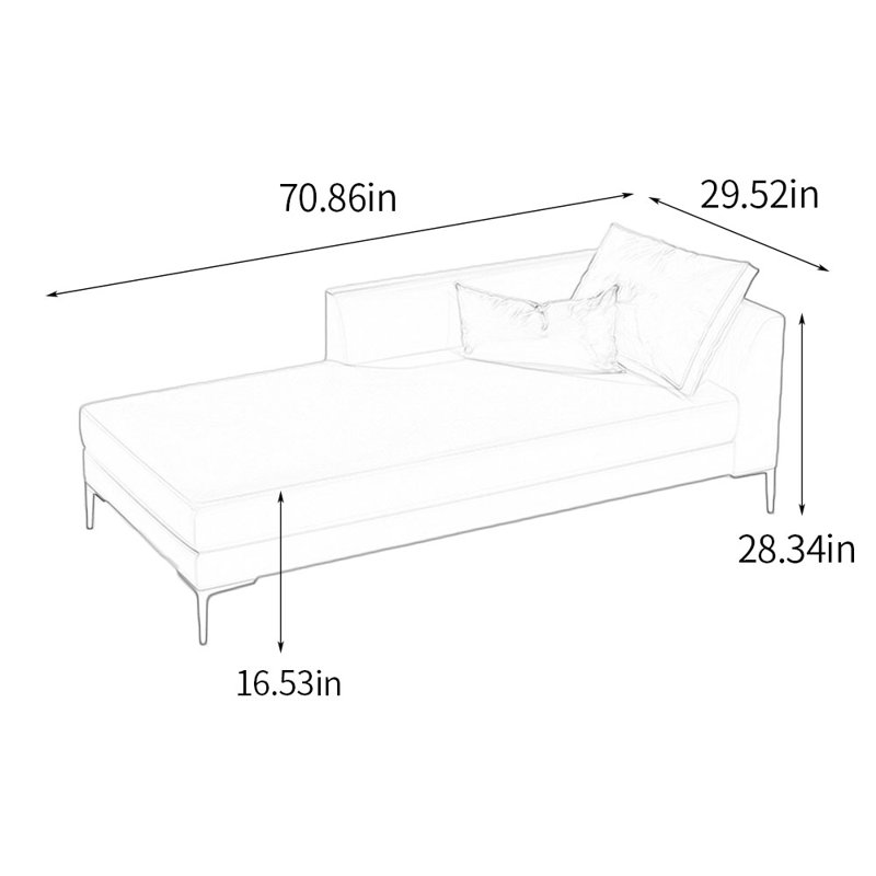 Chaise longue rembourrée Litta, Mélange de polyester beige / orange, Chaise longue à accoudoir droit