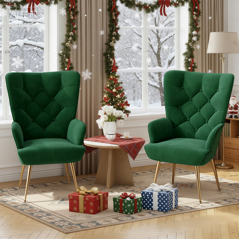 Bastoam 50Cm Wide Tufted Velvet Wingback Chair, Green;2-Piece Set