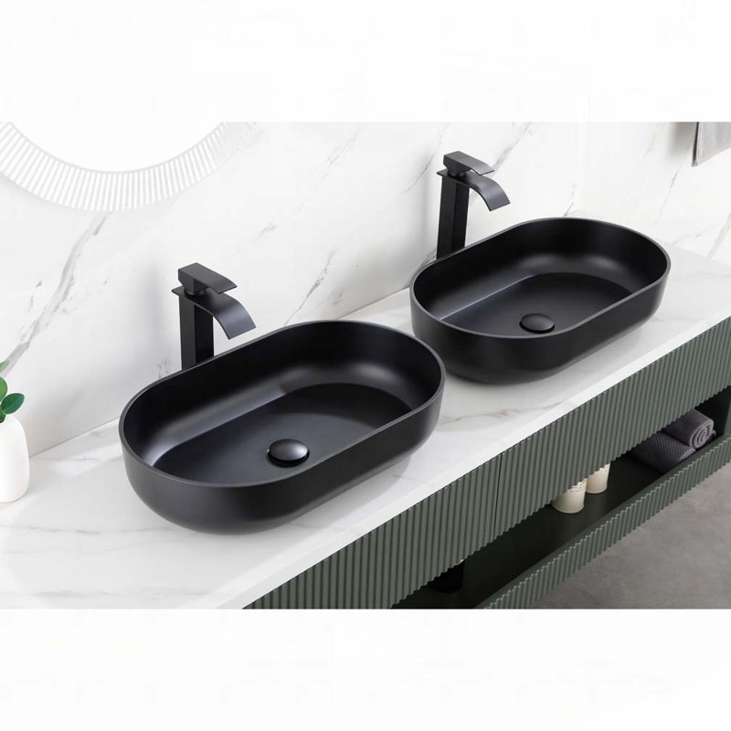 Oval 24"x14" Above Bathroom Vessel Sink, Matte Black