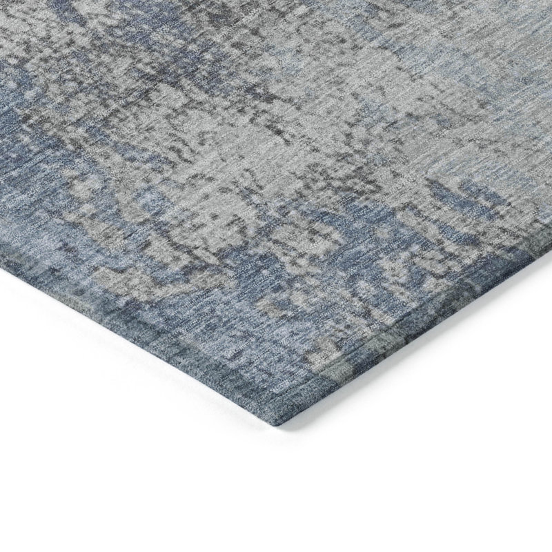 Machine Washable Indoor/Outdoor Xhevrie Denim Rug, Rectangle 10' x 14'