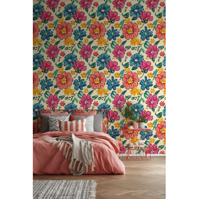 Papier peint floral coloré multicolore