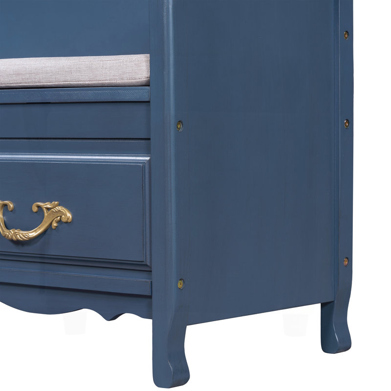 Versatile Shoe Bench with Hidden Storage and Smooth Opening Mechanism, Antique Navy