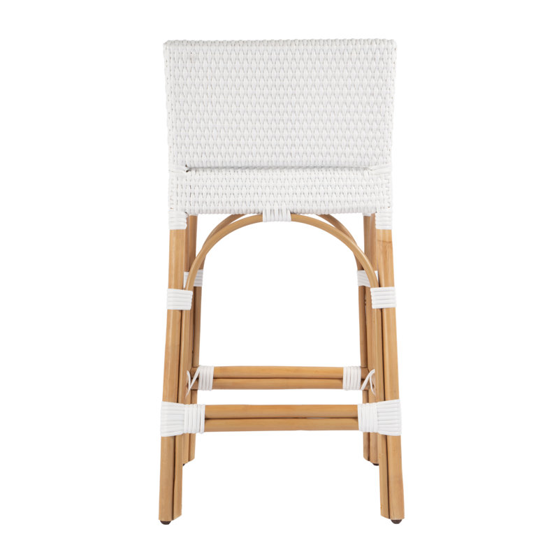 Serienna Blue & White Rattan Low Back Counter Stool, White, Counter Stool 24" Seat Height