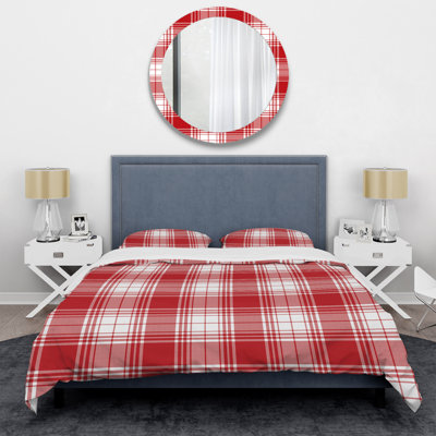 Ensemble de housse de couette en microfibre rouge / blanc à carreaux rouges et blancs 2 pièces
