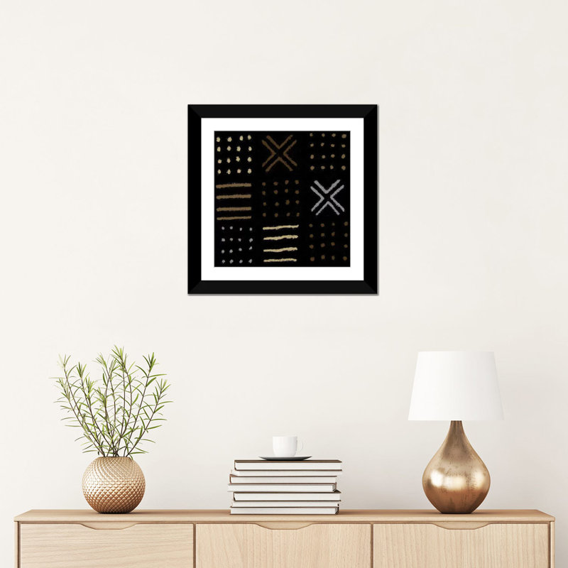 «Mudcloth Geometric Design II», impression sur toile, H 24 po x l 24 po x P 1 po, Papier d'art encadré noir, Blanc