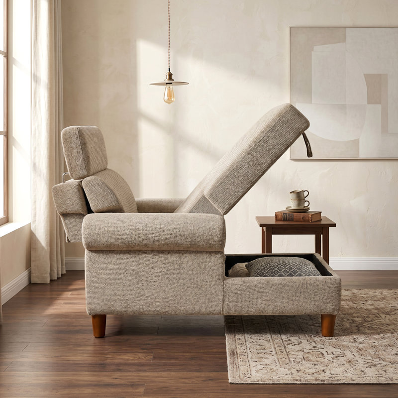 Chaise longue avec appui-tête ajustable et rangement, Chameau
