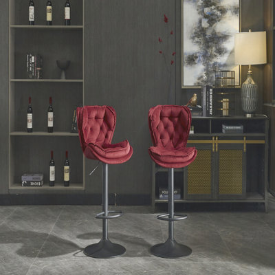 Set of 2 Bar Stools with powder Footrest and Base Swivel Height Adjustable Mechanical Lifting Velvet + powder Leg Simple Bar Stool