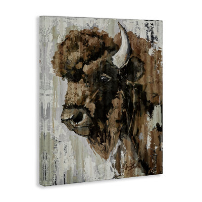 Toile abstraite à motif de bisons, design par Sara Baker