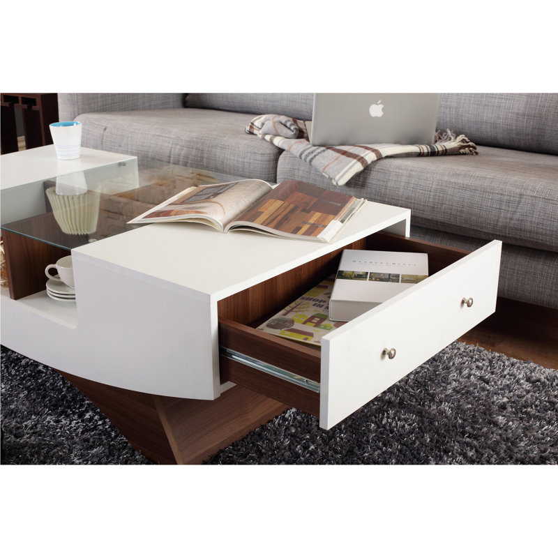 Madilyn Trestle Coffee Table with Storage, White