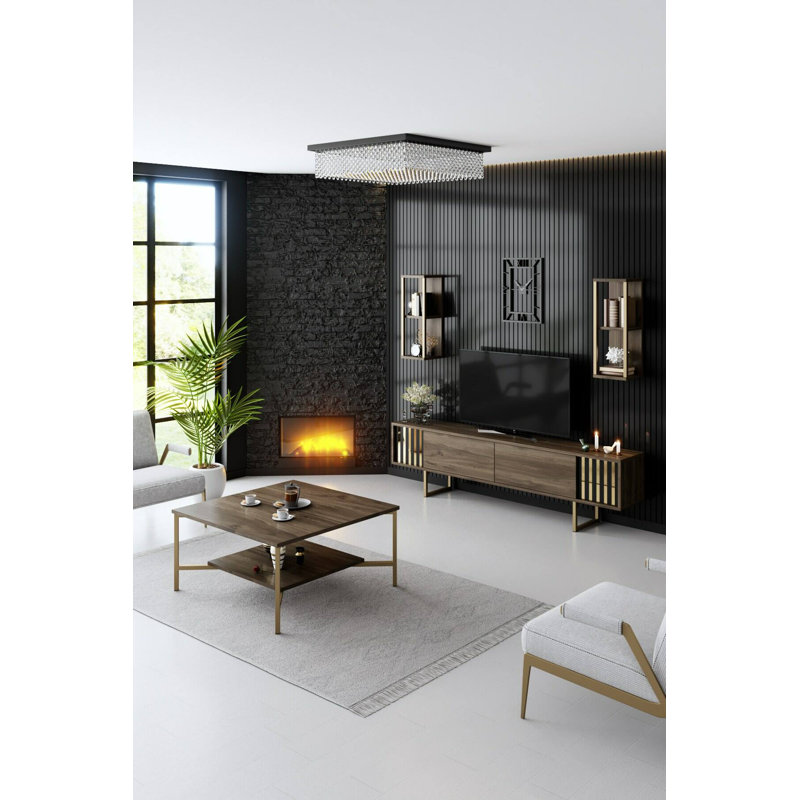 Abdelrahman Coffee Table, Walnut/Gold