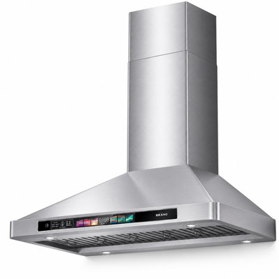 BRANO 30 Inch Wall Mount Range Hood 900 CFM, Kitchen Vent Hood with Voice/Gesture/Touch Control, Convertible Ducted/Ductless, Stainless Steel & Memory Mode
