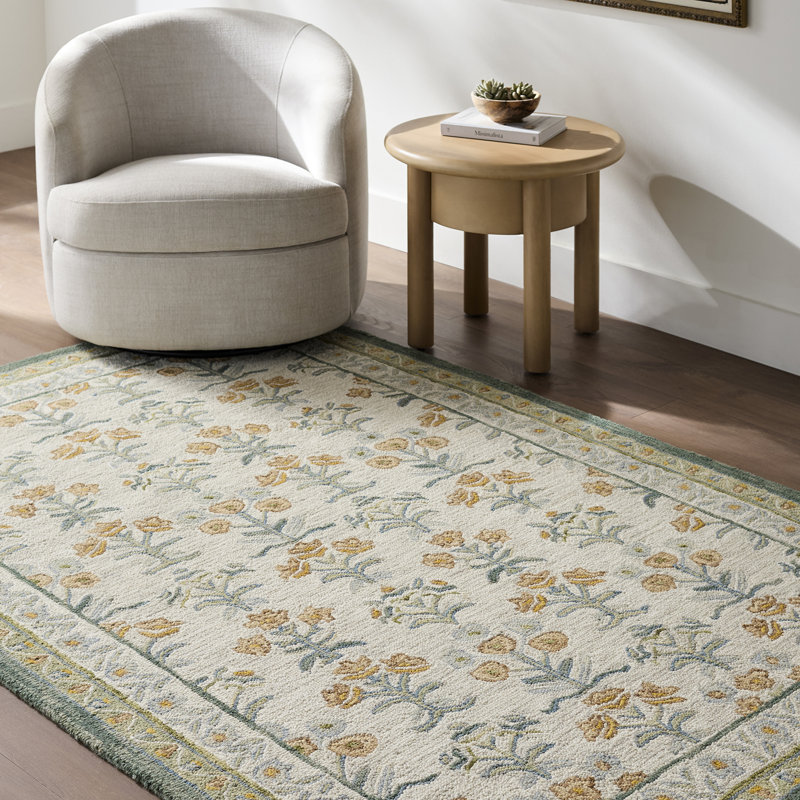 Rectangle Moroccan Wool Hand Tufted Washable Area Rug, Sage/Mustard/Cream/Sky Blue/Olive/Slate Grey, Rectangle 153 x 230 cm