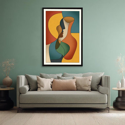 Abstract Face Profile Black Floater Framed Canvas Wall Art Cubist Modernist 36" H x 24" W Cubist Portrait Decor for Home Office