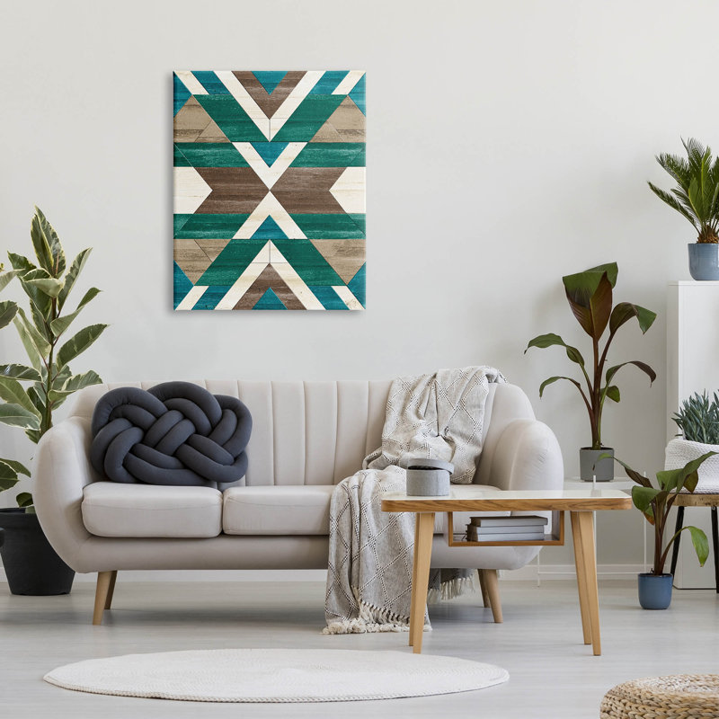 Art giclée vert à motif géométrique aztèque par Erica Billups, H 40 po x l 30 po x P 1,5 po, Toile tendue