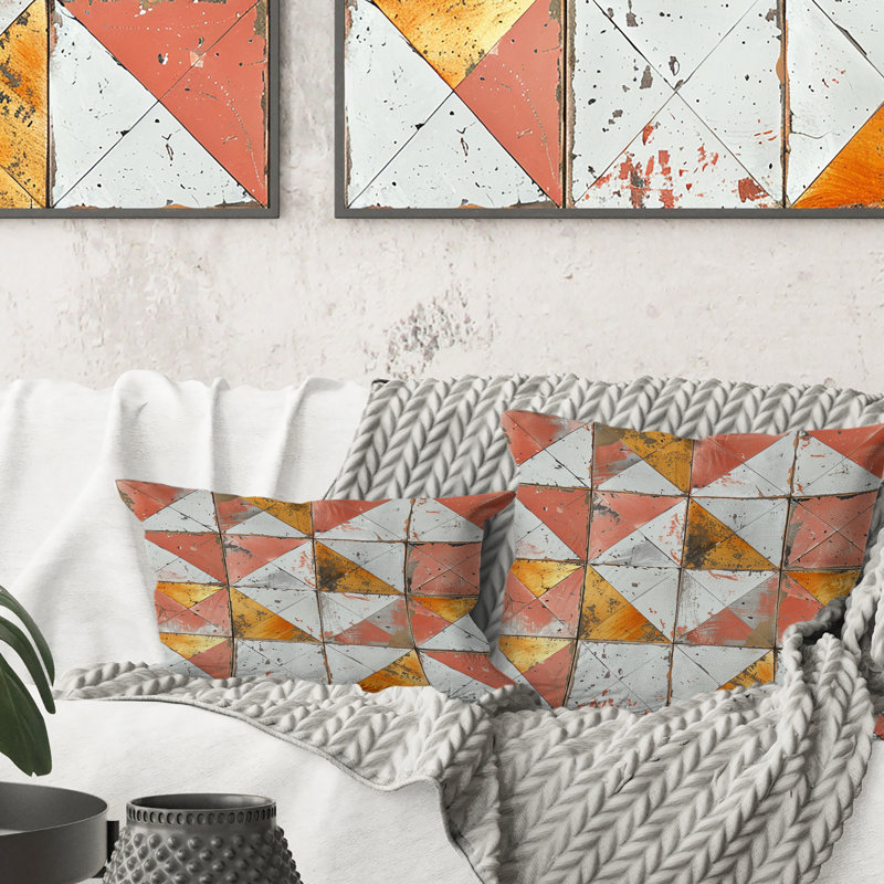 Salmon Rustic Triangle Tiles - Coussin lombaire Farmhouse