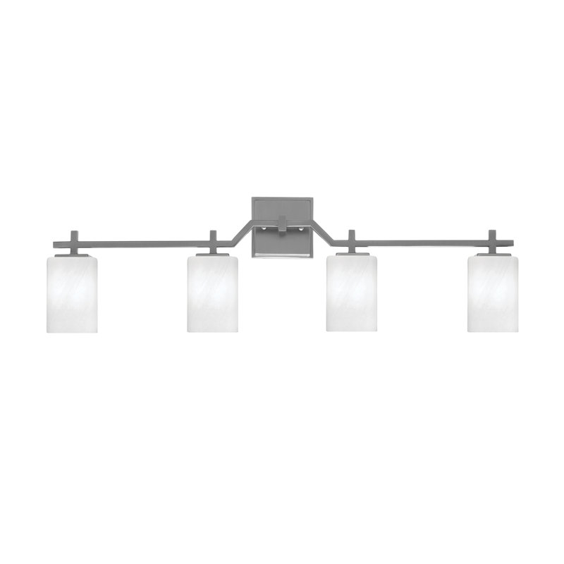 Barre de bain Headland illustré avec verre de marbre blanc de 4 po, H 10,75 po x l 33,5 po x P 5,25 po, Nickel
