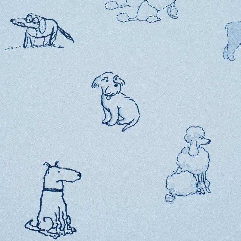 Schumacher X The New Yorker Good Dogs Everywhere Wallpaper, Sky/Navy Blue