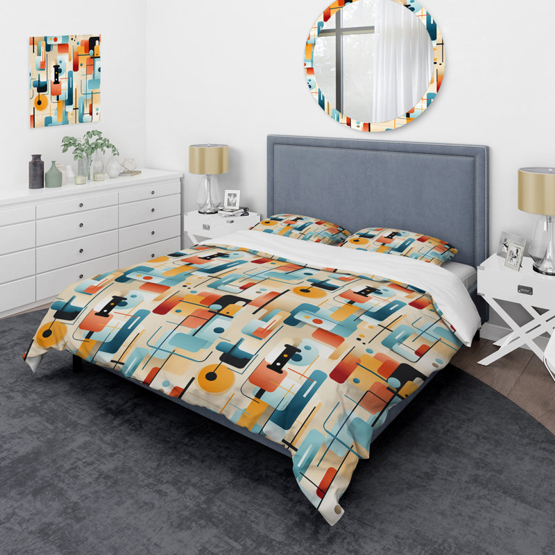 Urban Abstraction - Geometric Duvet Cover Set, Queen Duvet Cover + 2 Standard Shams