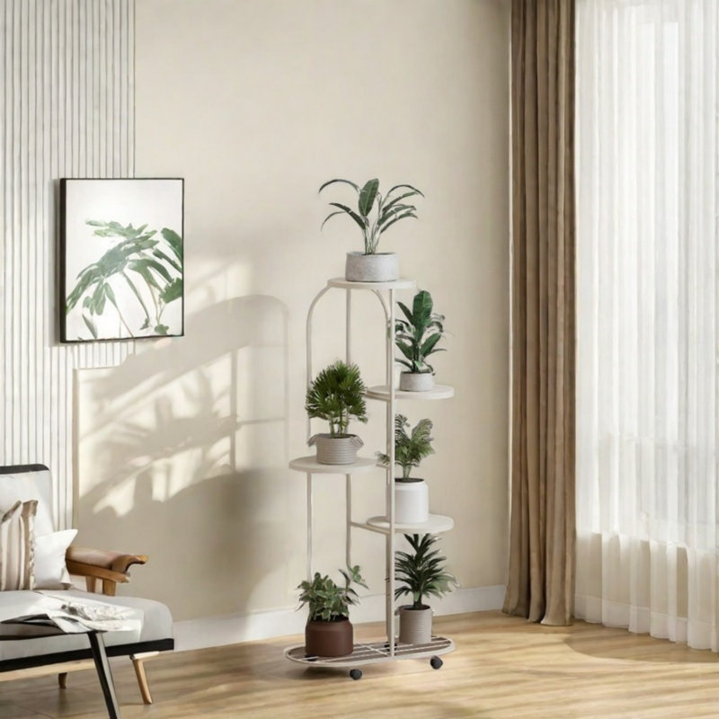 Support à pot de fleurs avec roulettes, Blanc