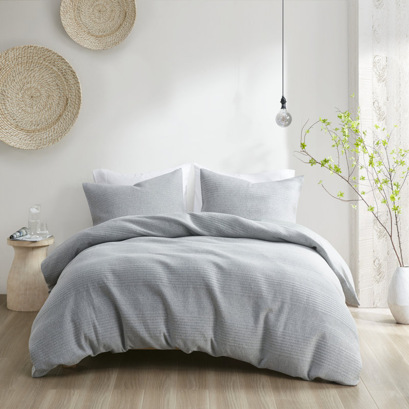 Croscill Ellis Heathered Gray 100% Cotton 3-Piece Full/Queen Duvet Cover Set, Full/Queen Duvet + 2 Standard Shams