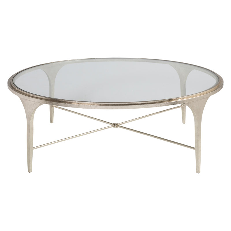 Champagne Round Metal and Glass Cocktail Table