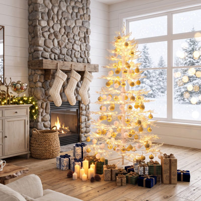 Sapin de Noël artificiel pré-illuminé de 1,80 m avec 600 lumières DEL, 253 branches en PE, 150 boules de Noël, branches articulées et support en fer