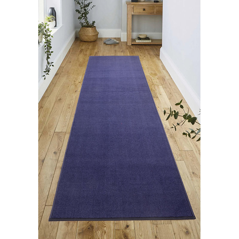 Washable Anti Slip Low Pile Solid NAVY Color Custom Size Runner Rug, Runner 2'2" x 9'