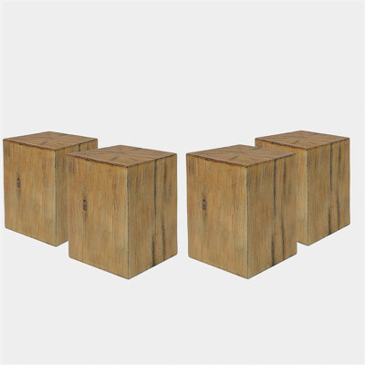 Wood-Look Square-Column MGO End Table, H18",Wood-Like Distressed Finish, Mix with Different Heights, Indoor Outdoor Use,Natural Color