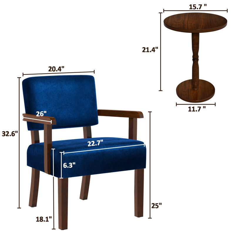 23" Wide Velvet Accent Armchairs With Solid Wood Foot, Blue Velvet