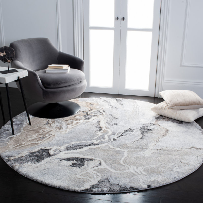 Makenna Abstract Gray/Beige Area Rug, Round 5'5"