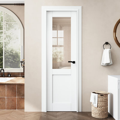 Porte de salle de bain en verre blanc