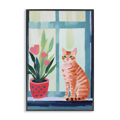 Cat & Tulips in Windowsill Giclee Art by Roozbeh Bahramali