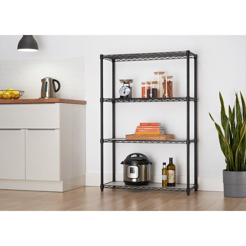 TRINITY EcoStorage 4-Tier Steel NSF Wire Shelving Unit w/ Liners (36 in. W x 14 in. D), Black