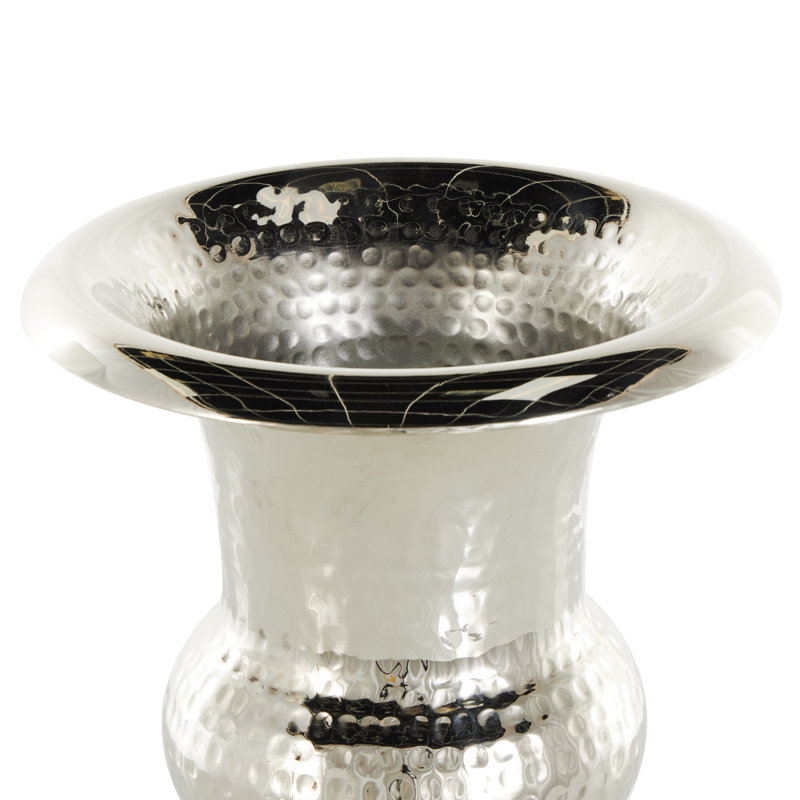 Jerrae Aluminum Metal Goblet Inspired Hammered Decorative Gold Vase, 13.05" H x 9.25" W x 9.20" D, Silver