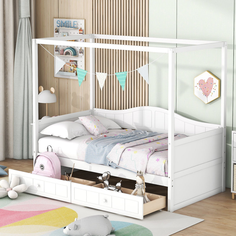 Canopy Day Bed With 2 Drawers, White