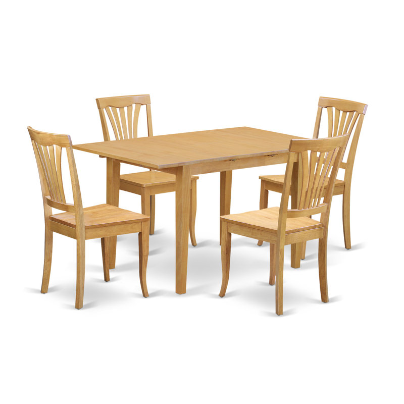 Ensemble de table de salle à manger 5 pièces comprenant une table de cuisine rectangulaire avec rallonge papillon et 4 chaises de salle à manger, chêne
