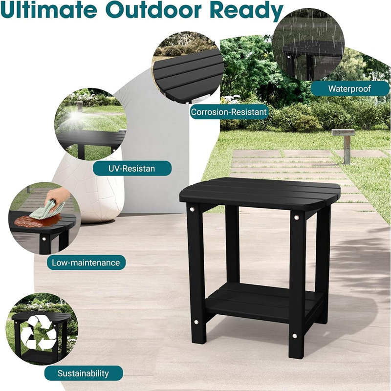 2-Tier Weather-Resistant Outdoor Side Table – Sturdy Modern Metal Patio End Table For Pool, Porch, Balcony, And Garden (Blac