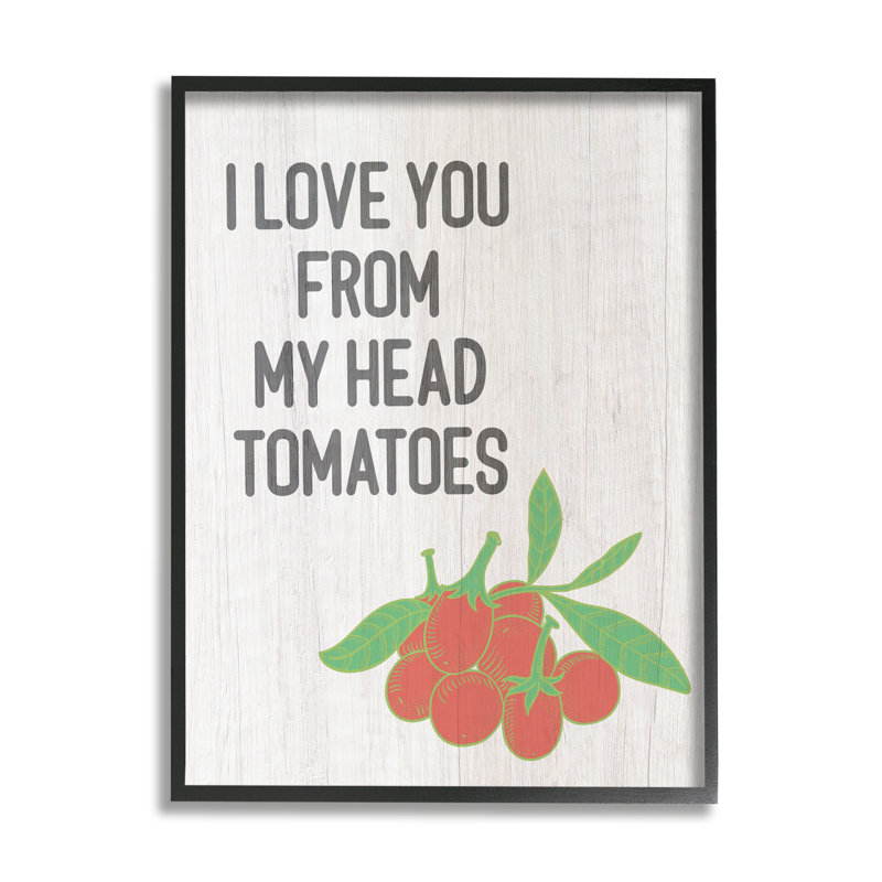 Clever Love You Tomatoes Farm, L 16 po x H 16 po, Giclée encadrée noir minuit