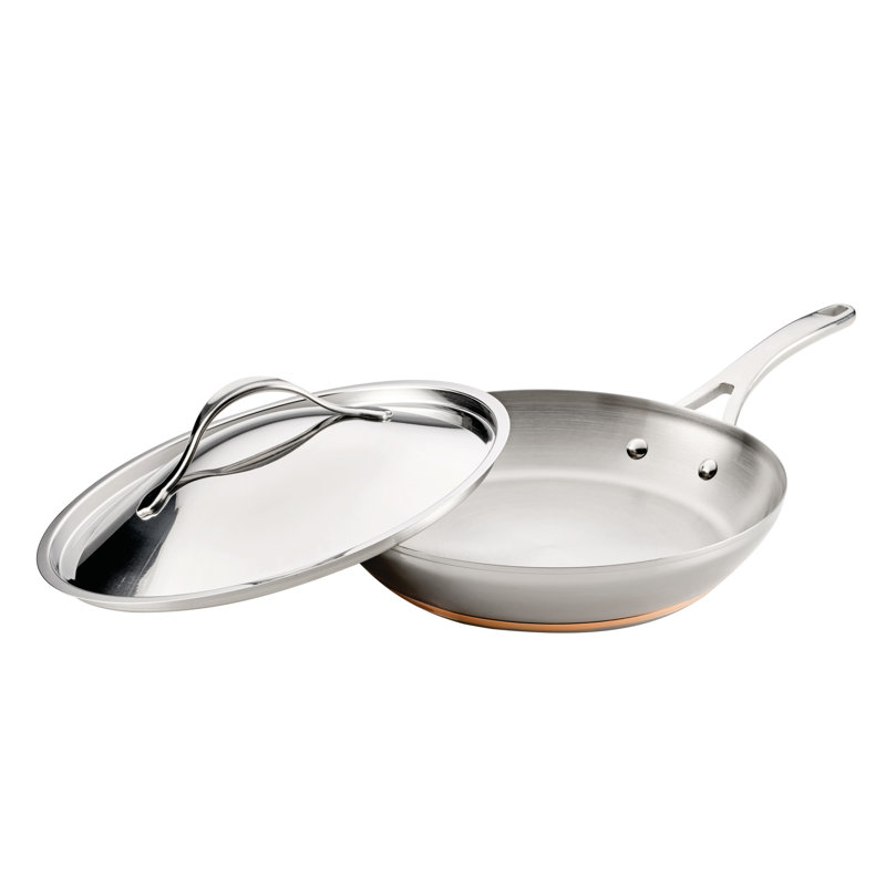 Anolon Nouvelle Copper Stainless Steel Induction Frying Pan / Skillet with Lid, 12 Inch, Silver