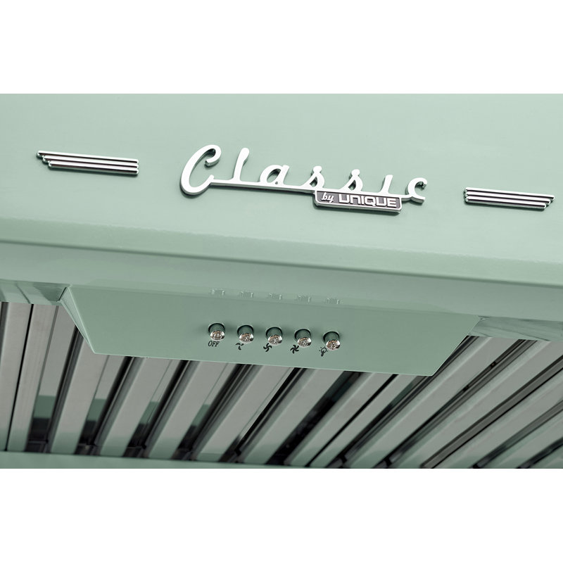 Classic Retro 24" 500 CFM Ducted Under Cabinet Range Hood with Stainless Steel Baffles and Light, Green