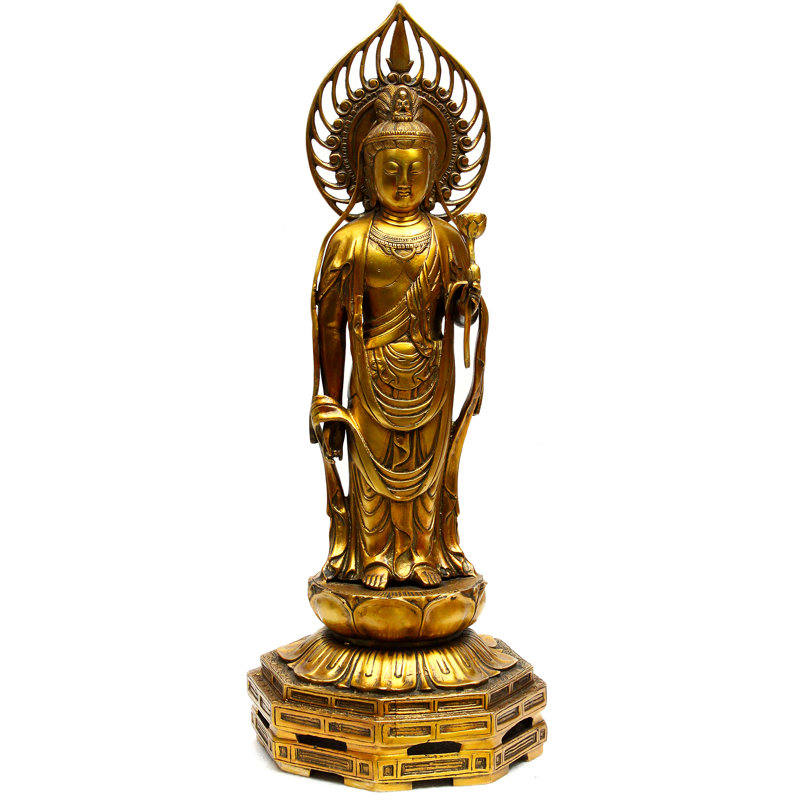 Statue 23 "Kuan Yin en laiton | Idole Padmâpâkâ Avalokiteshvara de style japonais | Déesse de la Compassion faite à la main pour salle de méditation et jardin zen