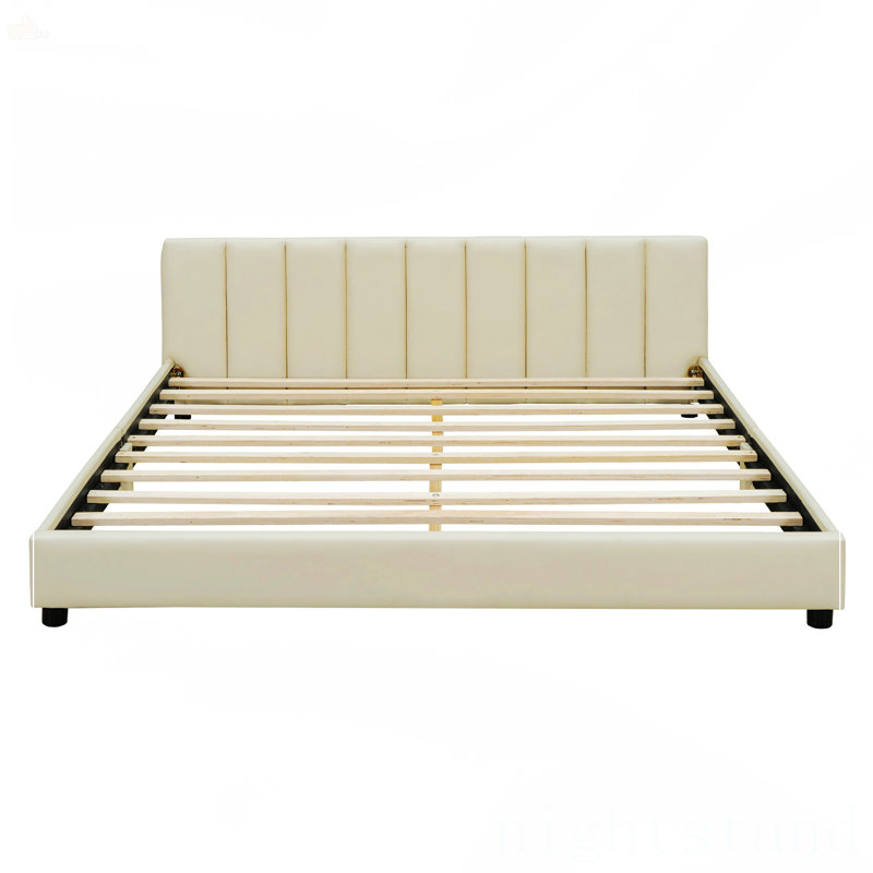 Lit plateforme tapissier grand et simple TG, Beige