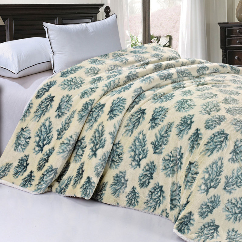 Full Cow Flowers Faux Fur Sherpa Reversible Blanket