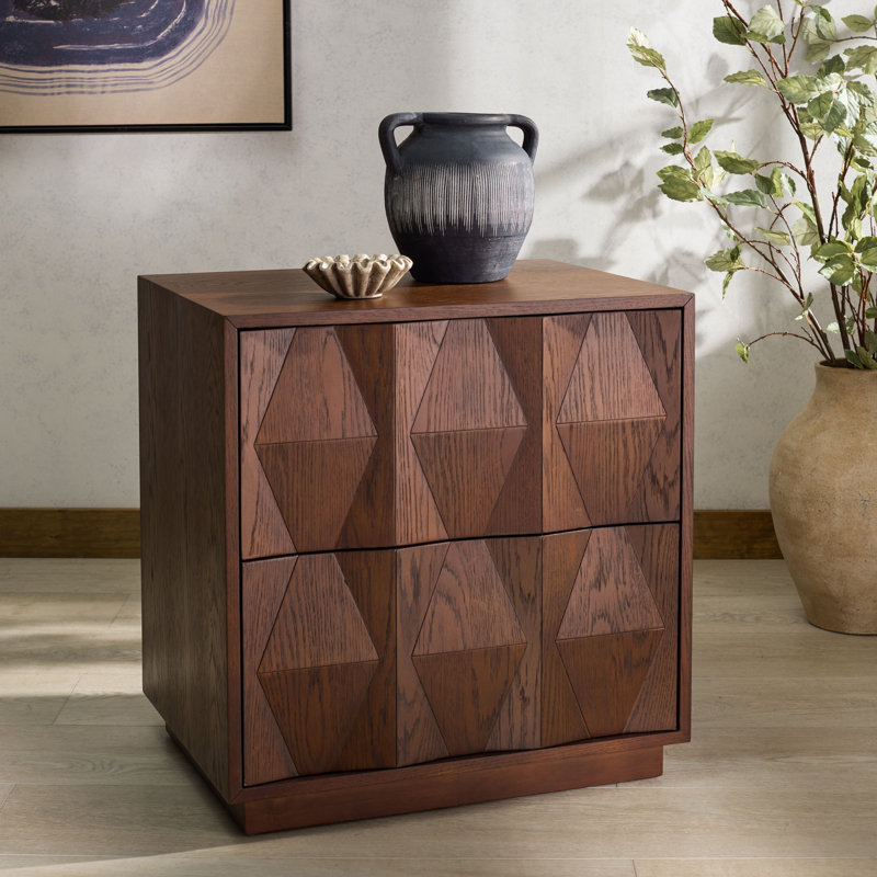 Riabelle Wood 2 Drawer Nightstand, Walnut