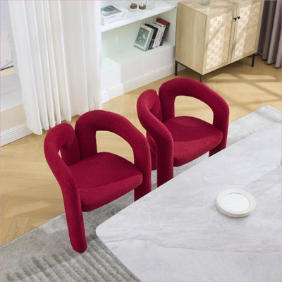 Ensemble de 2 chaises d'appoint rembourrées en peluche Crimson Red pour adultes, chaises demi-tonneau contemporaines pour le salon, la salle à manger et Cuisine