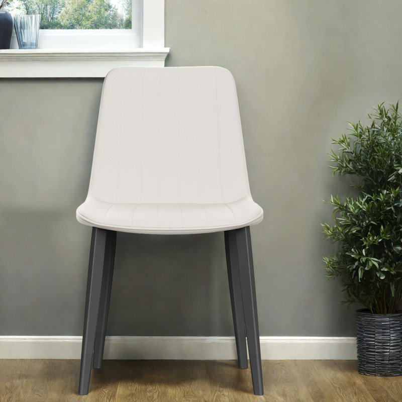 Ensemble de 4 chaises de salle à manger modernes, revêtement en cuir reconstitué beige et blanc, pattes en acier pour cuisine