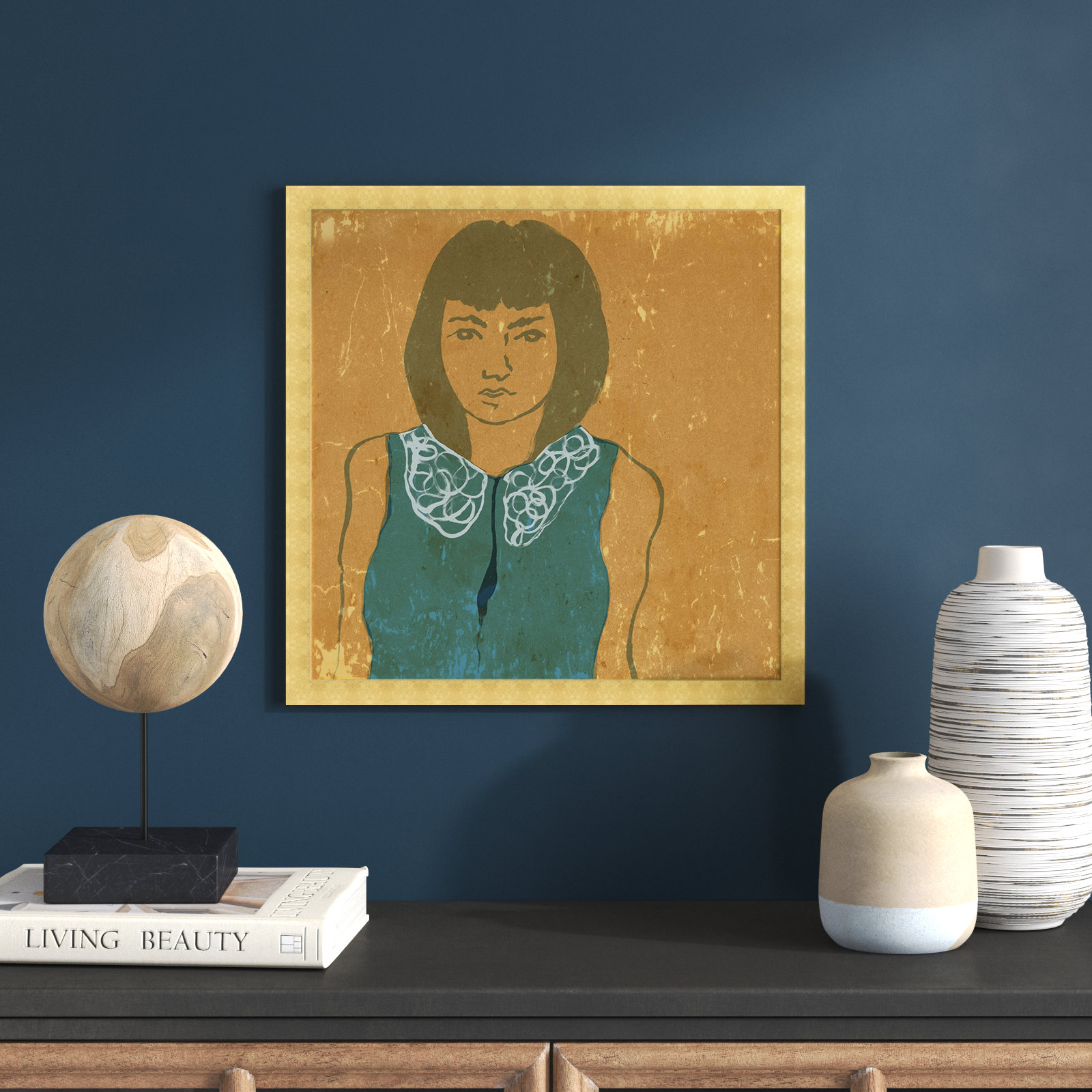 Lady in Teal Painting by Oliver Gal, Gold, 18" H x 18" W x 0.5" D