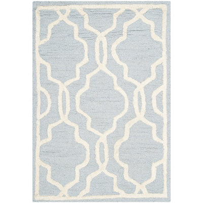 Cannen Geometric Tufted Wool Light Blue/Ivory Area Rug