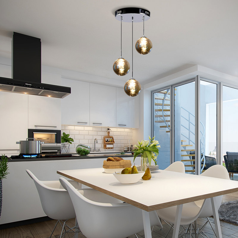Height-Adjustable 3-Light Pendant Light, Grey