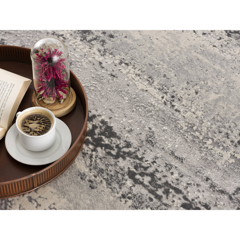 Tapis d'entrée gris / beige à motif abstrait 2 pi x 4 pi (2 pi 3 po x 4 pi) Cendro, Rectangle 2 pi 3 po x 4 pi